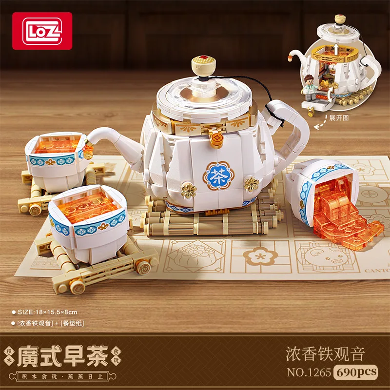 NEW 2023 LOZ Mini Gudong Morning Tea Food Building Block Creative Traditional Chinese Food Bricks Puzzle Toys Kids Holiday Gifts