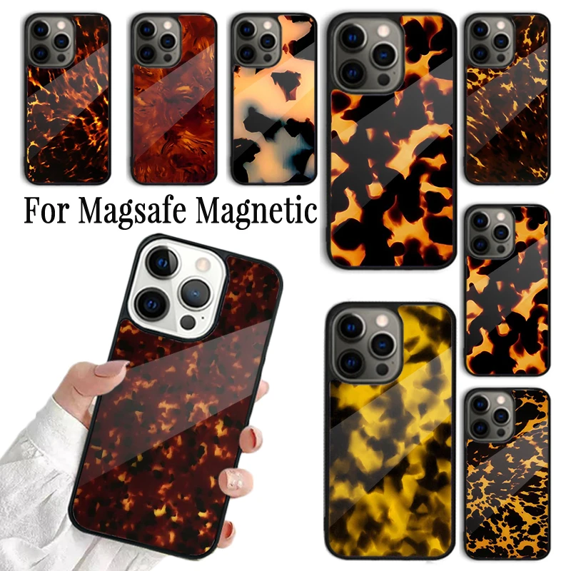 Coque Phone Case For iPhone 16 15 14 13 12 11 Pro Max Plus Magsafe Magnetic Wireless Cover Tortoise Pattern Tortoiseshell