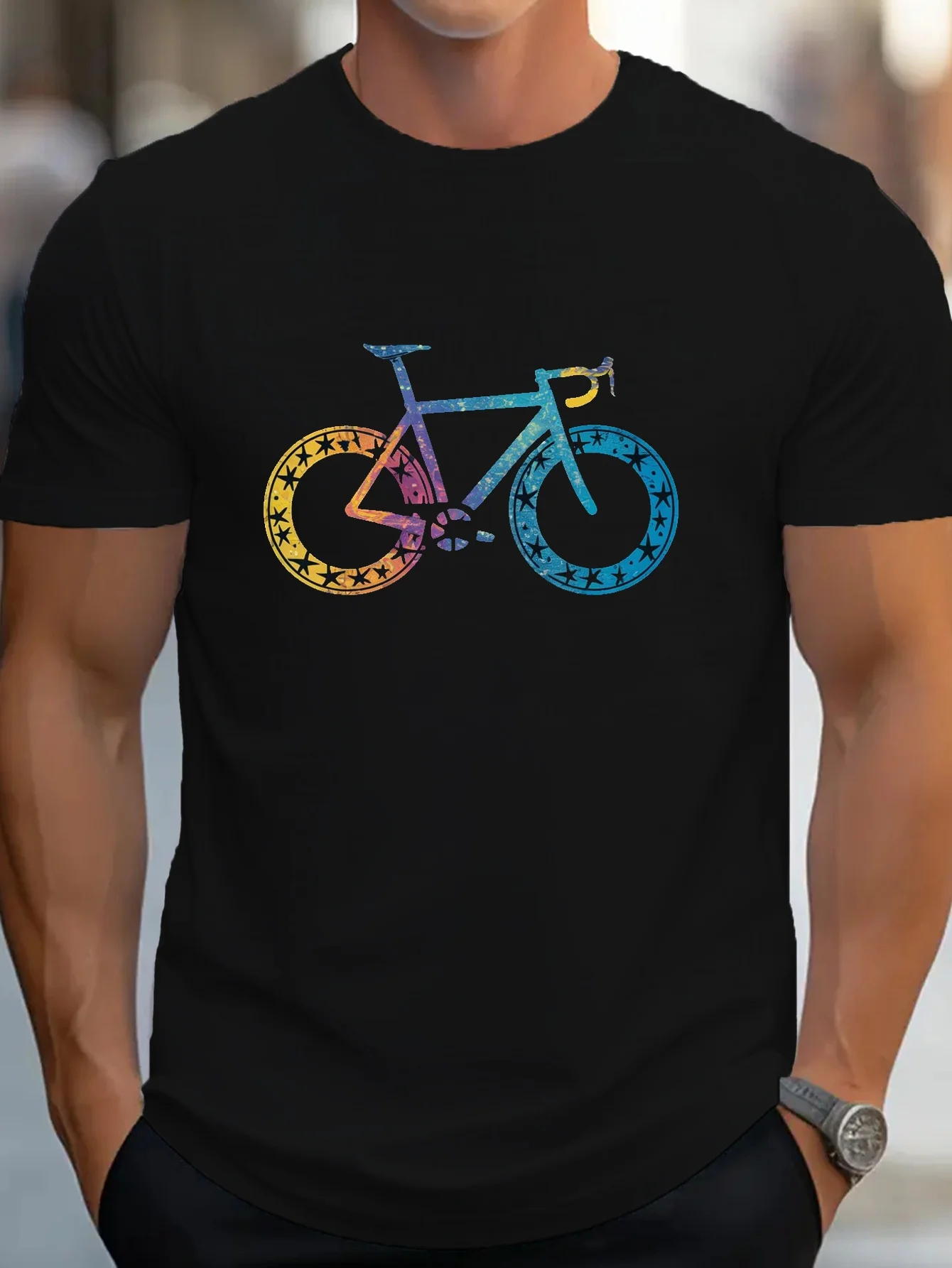 Men's Lightweight Breathable Cotton Cycling Graphic T-Shirt Short Sleeve Crew Neck with a vibrant bike print is perfect