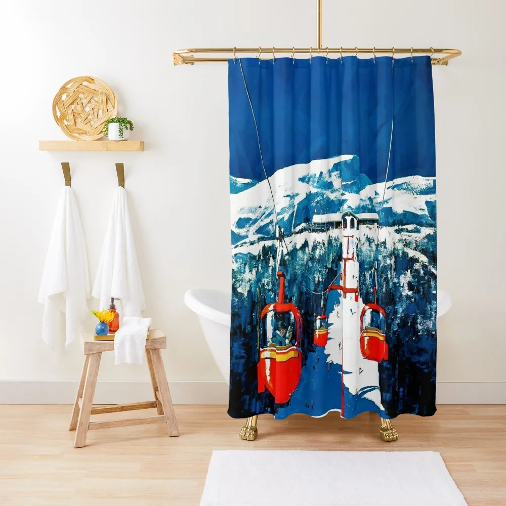 

Vintage gondola winter travel ski poster Shower Curtain Shower Curtains For Bathrooms