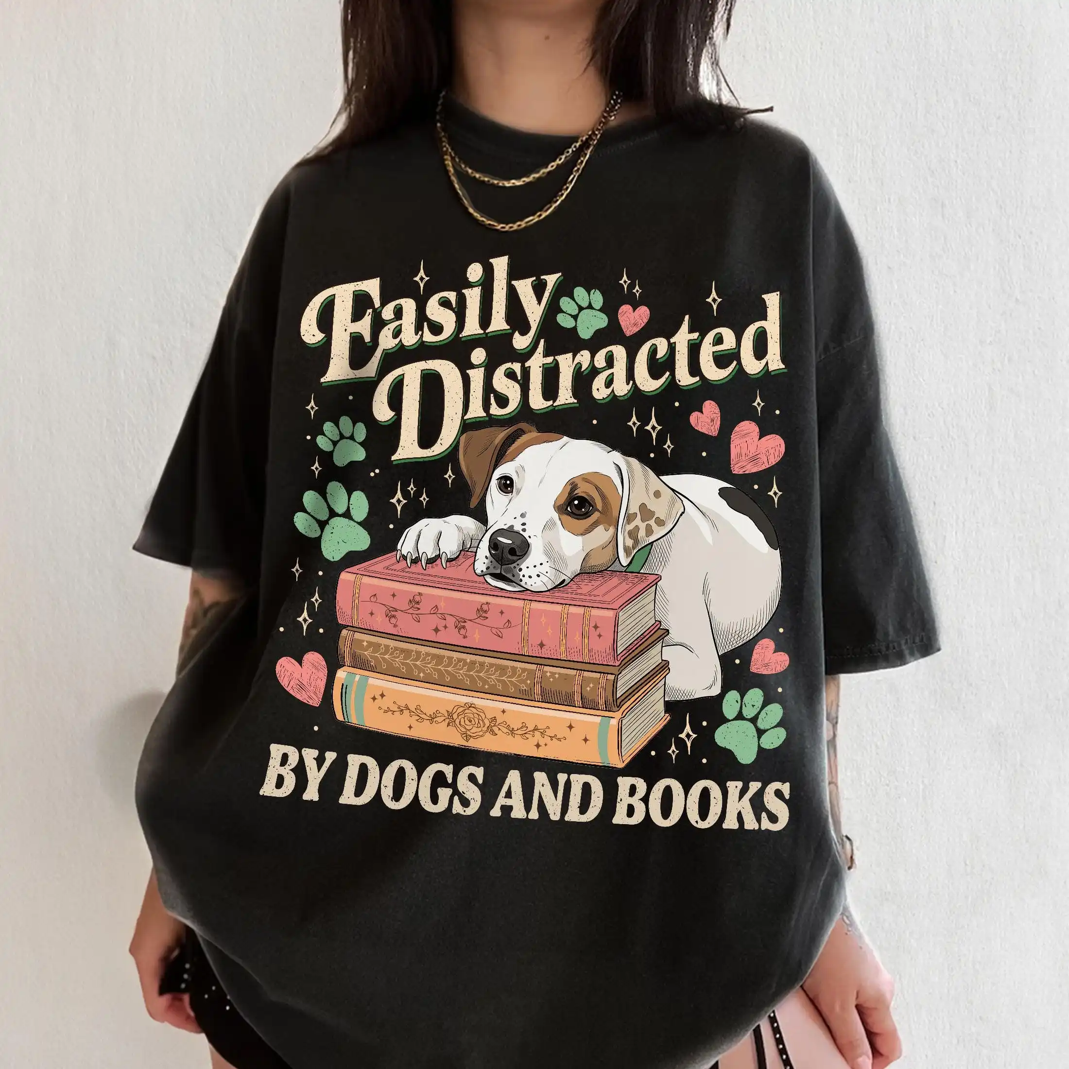 Easily Distracted By Dogs and Books T-shirt, Wishbone Dog Classic Literature TShirt, Funny Dog Lover Tee, Book Worm Gift Tee