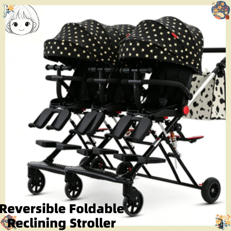 Twin Baby Stroller Reversible Seats Fully Reclining Foldable Double Pushchair for Toddler  Infant