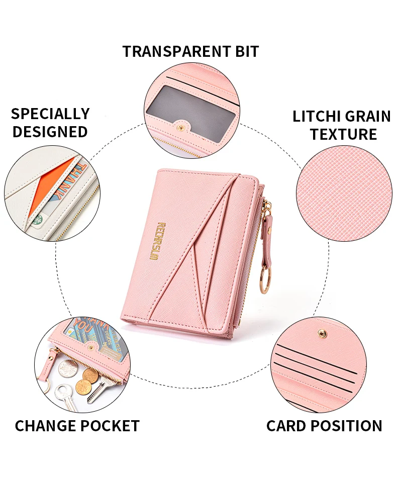 Frauen PU Leder Kupplung Brieftasche Mini Münze Karte Halter Kurze Schnalle Handtasche Neue Mode Kleine Größe Frauen Brieftasche – Detail 3