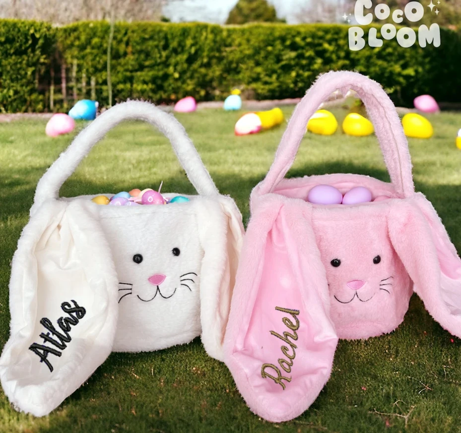 Custom Easter Cute Bunny Decoration 2025 New Style Egg Hunting Party Personalized Names For Kids Rabbit Pattern type Easter bags