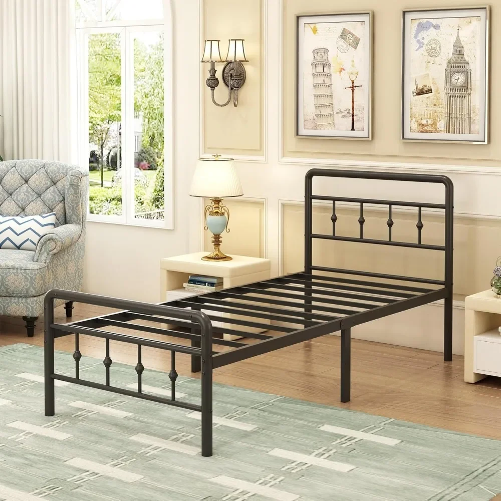 

Twin Bed Frames with Headboard and Footboard, Heavy Duty Twin Platform Bed, Metal Slats Support Mattress Foundation