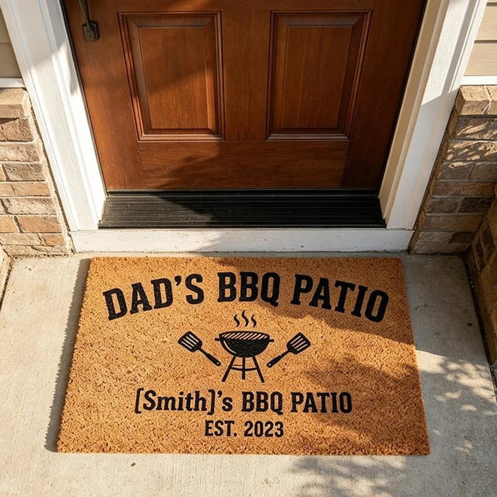 Personalized BBQ Doormat Custom Dad Welcome Mat Fathers Day Gift Rustic Coir Mat Non Slip Front Door Patio Outdoor Entrance Rug
