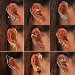 Vintage Punk Elf Flying Dragon Earrings For Women Jewelry Snake Cat Bat Without Hole Ear Cuffs Clip Earrings For Whole Ear 2024