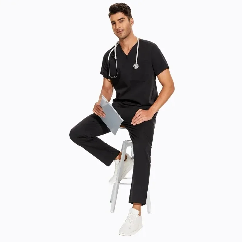 Men's Scrubs Medical Uniform Lab Set Male Wholesale Clinic Hospital Doctor Overalls V-neck Fashion Scrub Pharmacy Nurse Clothes