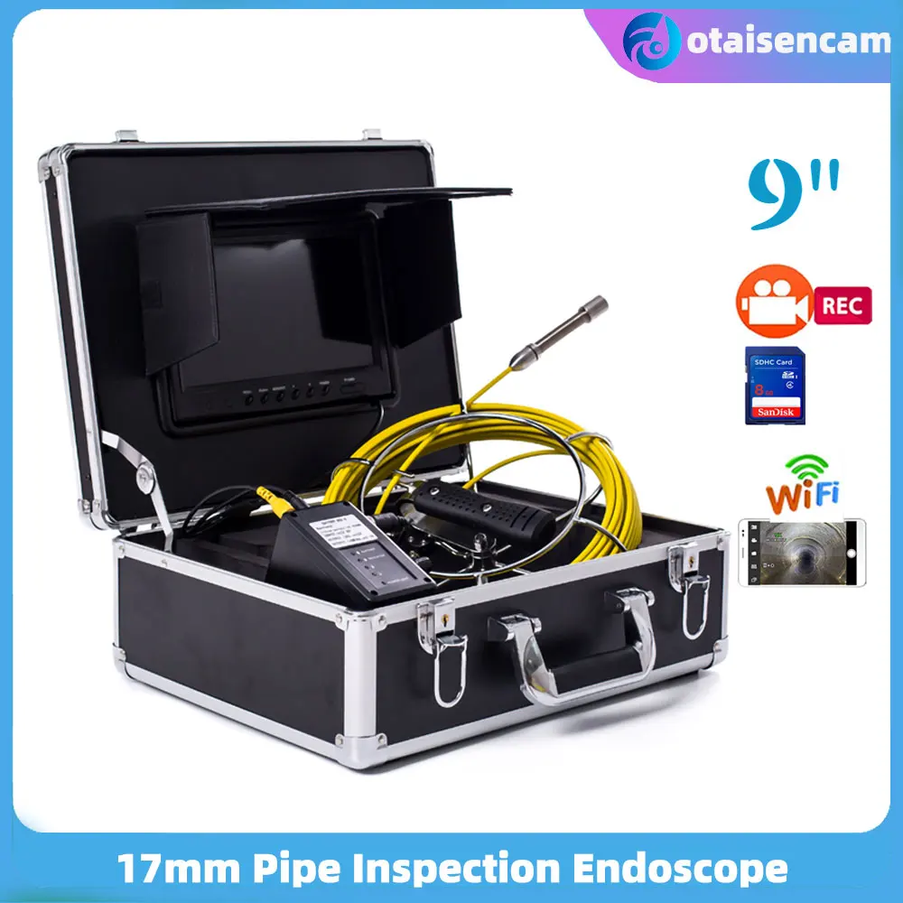 

9 Inch Monitor Industrial Drain Sewer Pipe Inspection Endoscope 17mm Camera DVR WIFI WP90B Borescope Underwater Camera