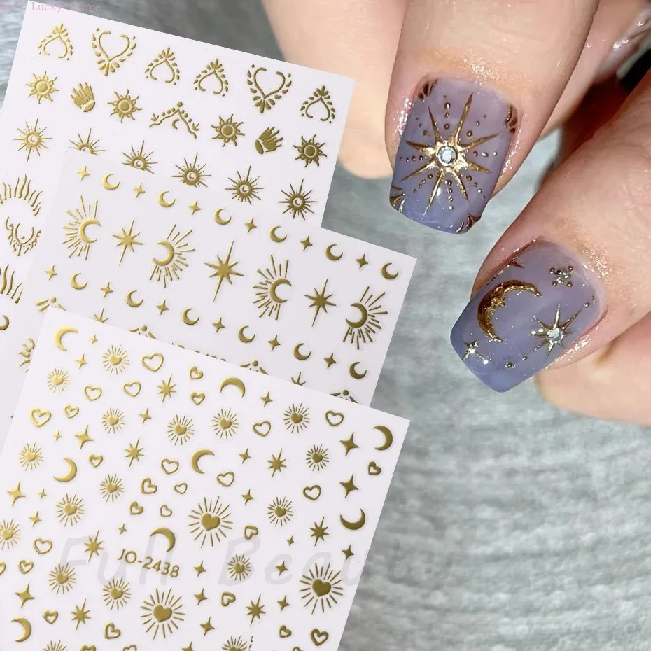 

Золотые бронзовые звезды Луна 3D голографические наклейки для ногтей с сердечками слайдеры лазерные серебряные хромированные украшения для ногтей DIY маникюр