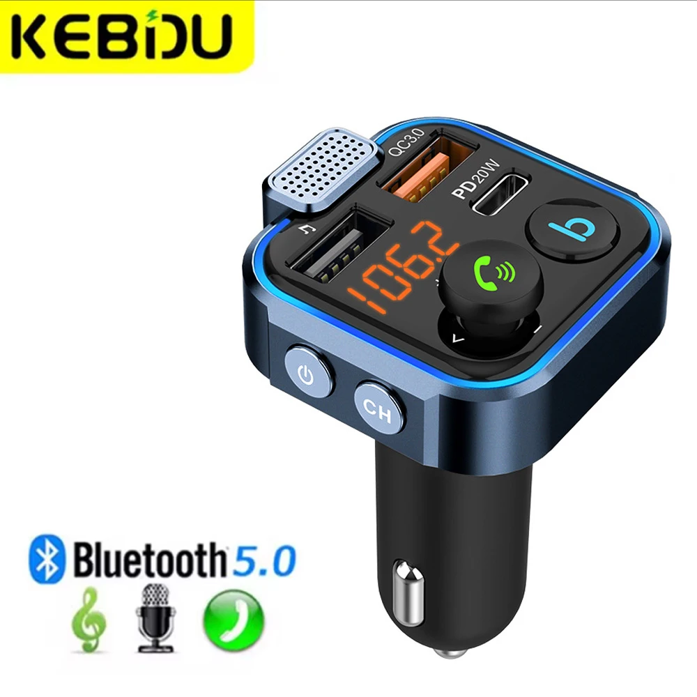 

Wireless Bluetooth 5.0 Handsfree Car Fm Transmitter Dual USB Car Charger Auto Radio Fm Modulator Mp3 Player black Adapter