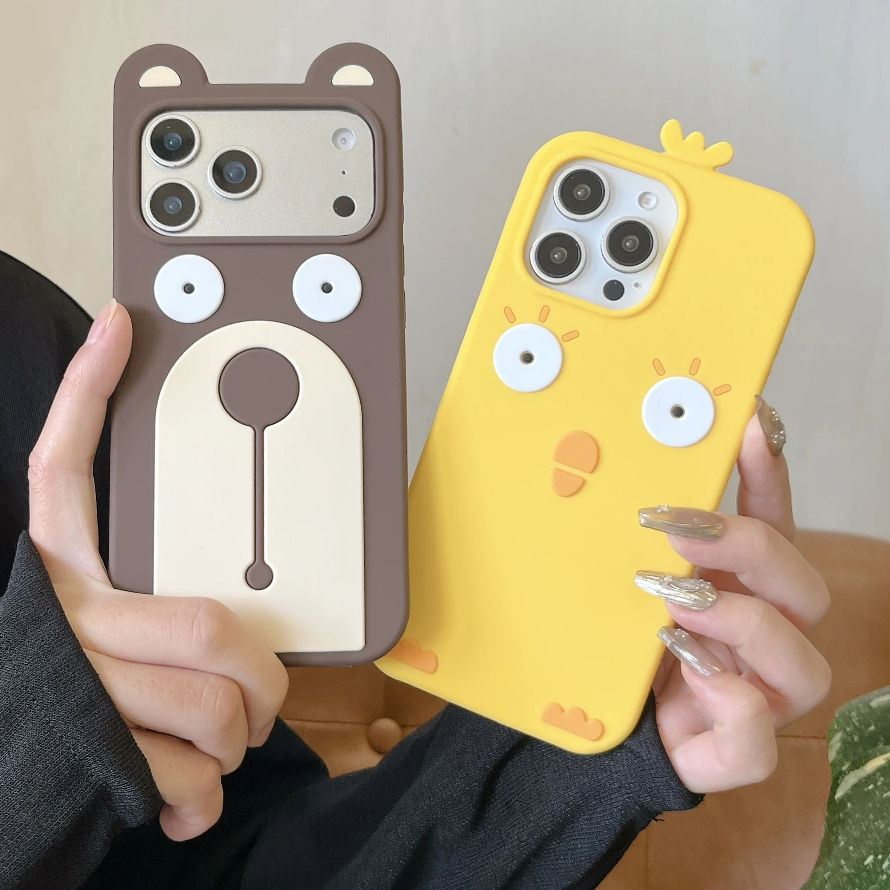 

3D Cute Chick Funny Lovely Bear Phone Case for iPhone 17 Pro Max 16 15 14 13 Soft Silicone Shockproof Protective Cover Shell