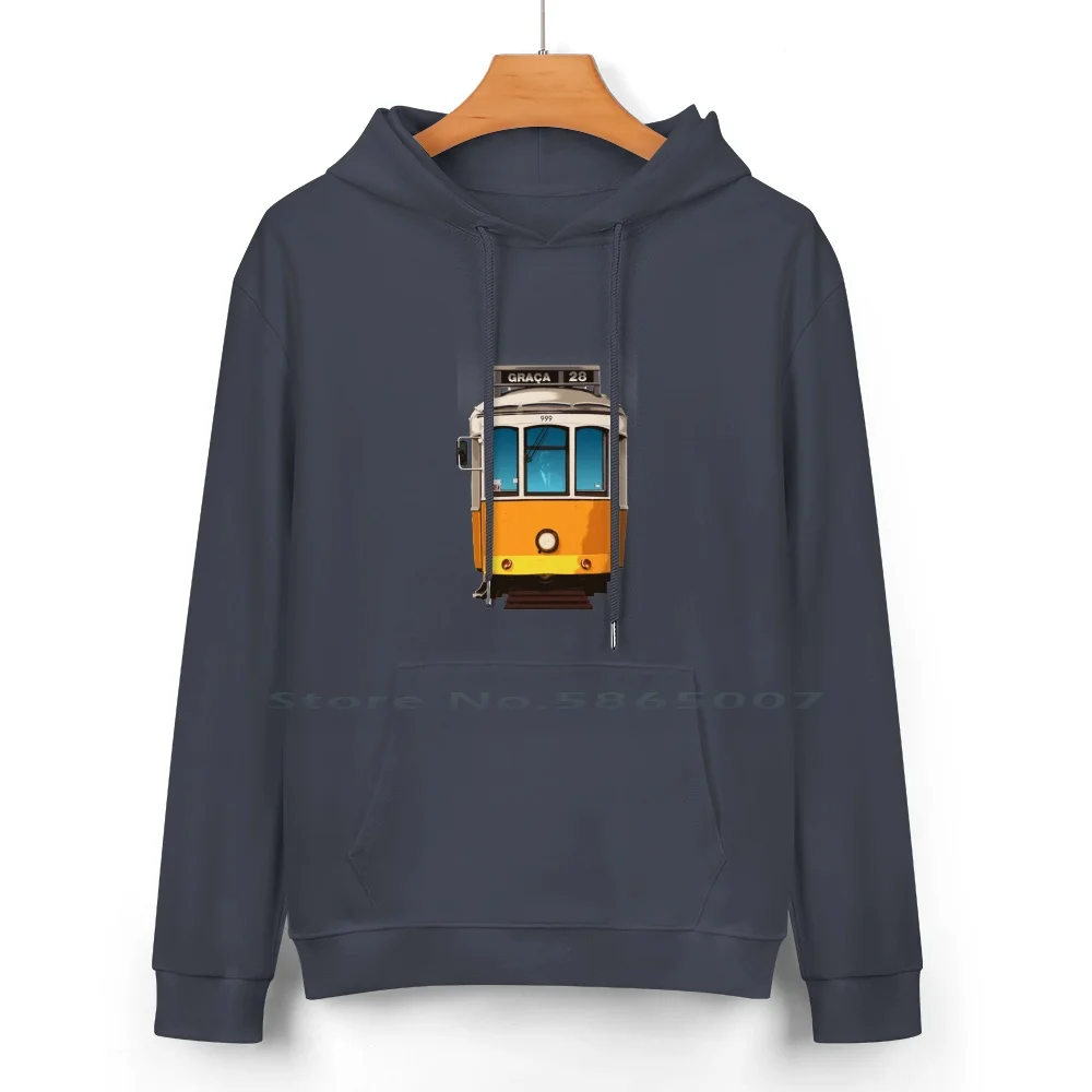 Travel Posters-Lisbon Tram Portugal Pure Cotton Hoodie Sweater 24 Colors Travel Graphic Vintage Retro Illustrator Lisbon Lisboa