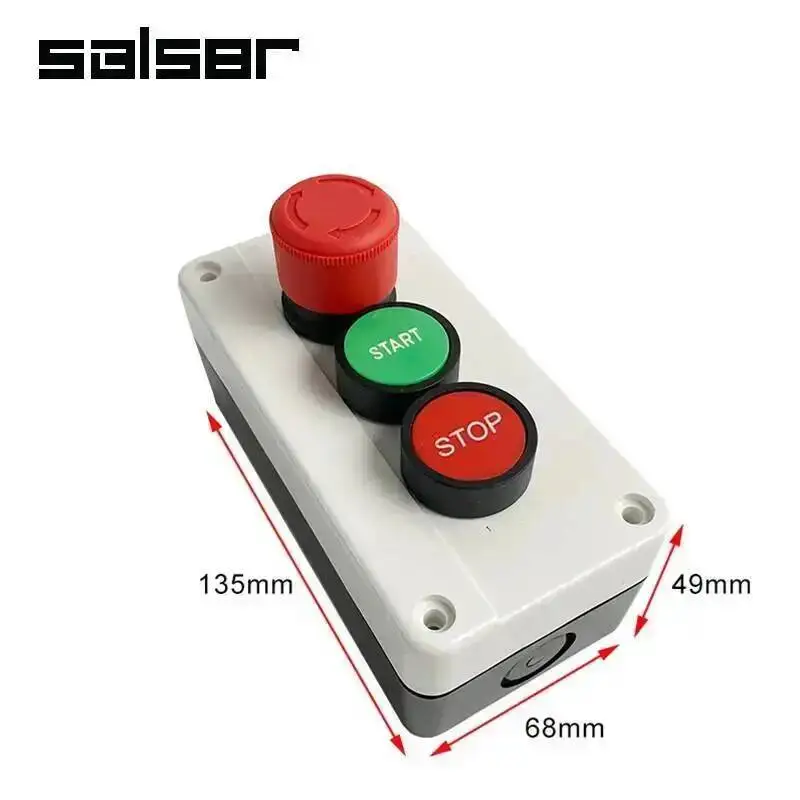 Start Stop NC Emergency Stop NO Red Green Control Electric Circuit 600V 10A OFF-ON-OFF Flat Push Button Switch