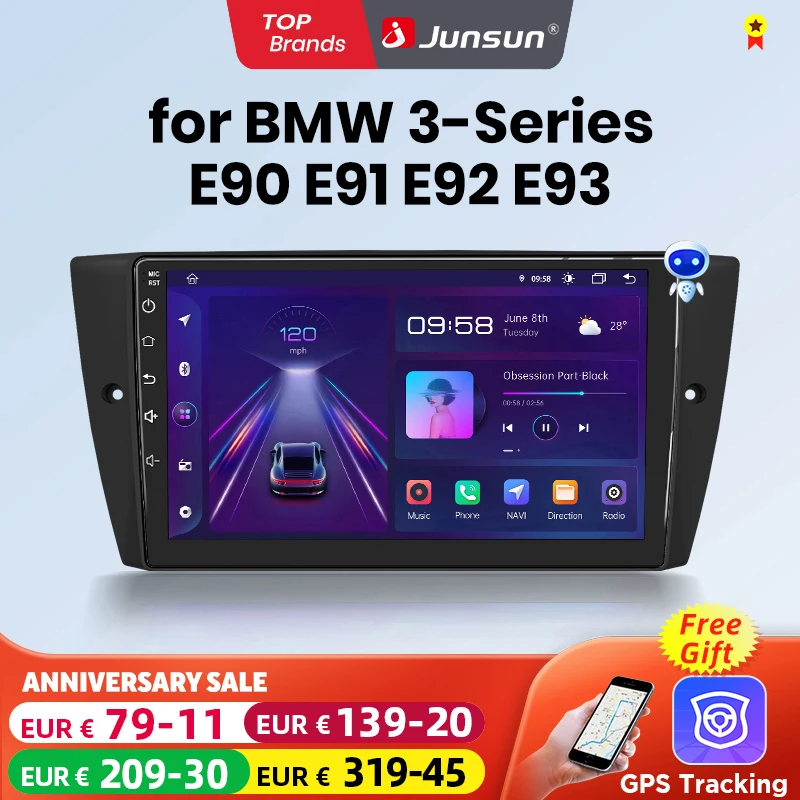 Junsun autoradio sans fil CarPlay Android Auto pour BMW série 3 E90 E91 E92 E93 GPS multimédia 2 din