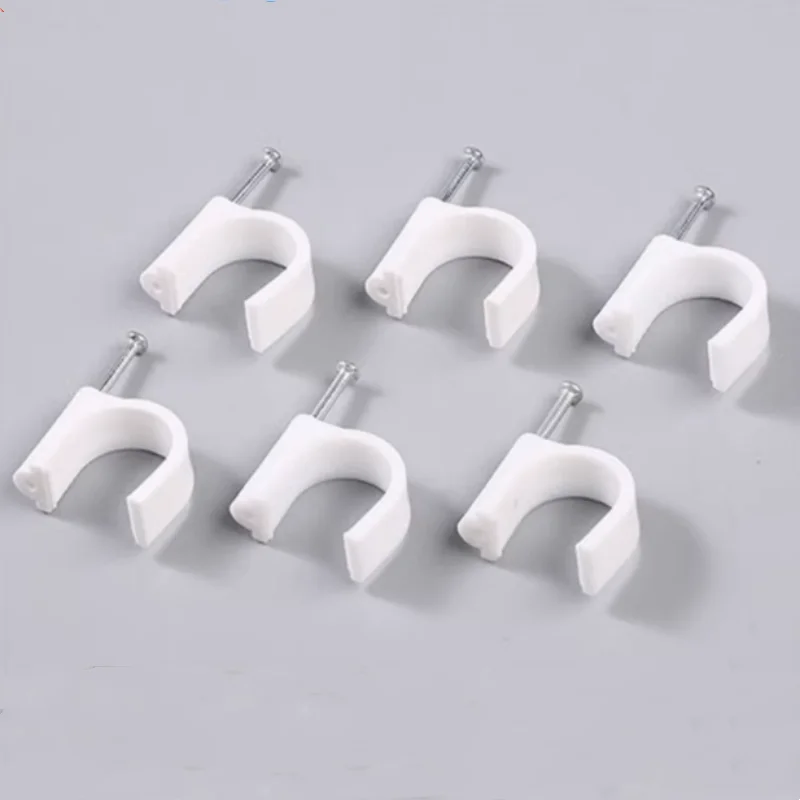 100pcs 4mm/5/6/7/8/9/10/11/12mm Diameter Circle Path Circle cable clips cable nail wire clips Plastic Circle Cable Nail Clips