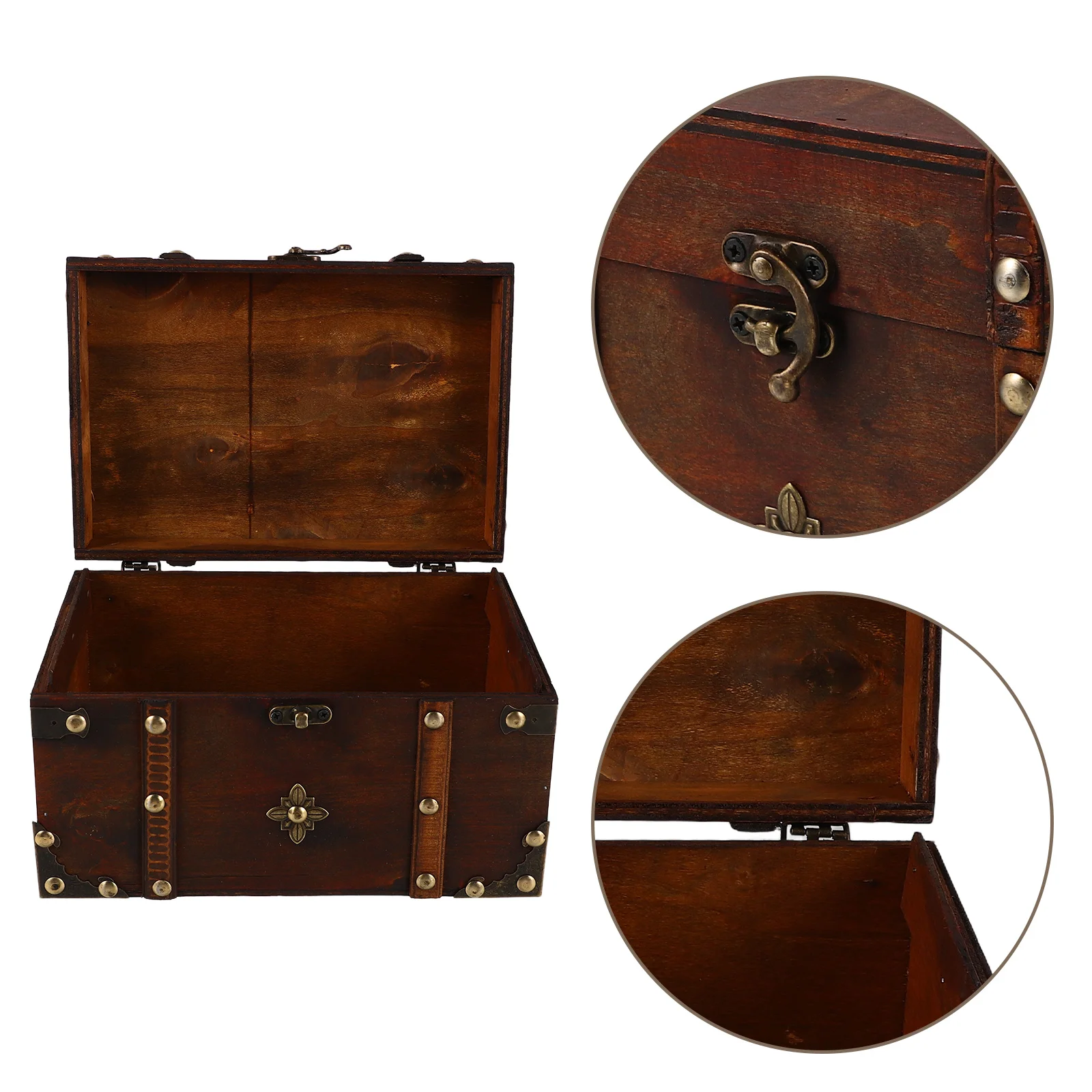 Vintage Wooden Jewelry Box Retro Lock Storage Organizer Case Treasure Chest Jewelry Display Container Wooden Earrings Box