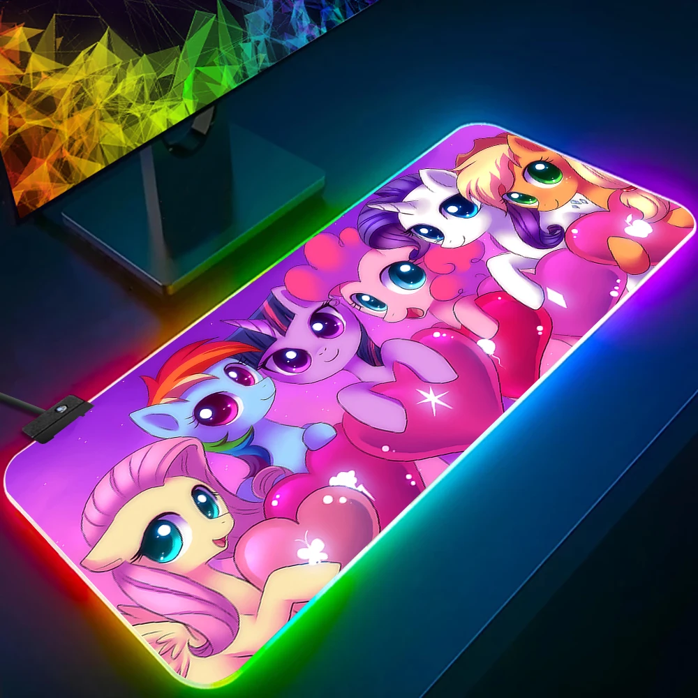 Cartoon My Little P-Ponys RGB Pc Gamer Keyboard Mouse Pad Mousepad LED Glowing Mouse Mats Rubber Gaming Computer Mausepad