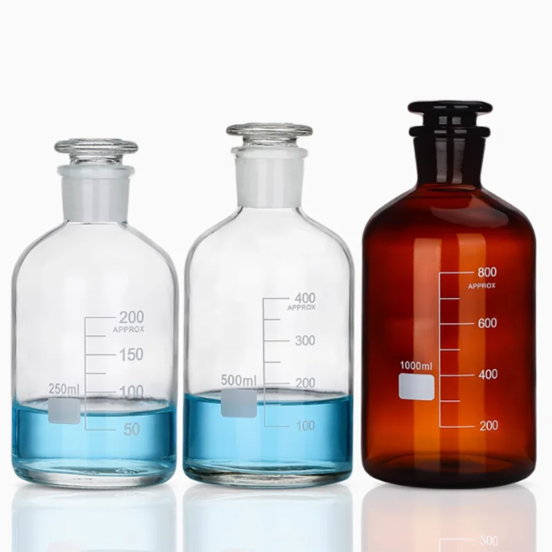 Solid cap small mouth reagent bottle with scale 125ml250ml500ml1000ml transparent brown brown fine mouth bottle