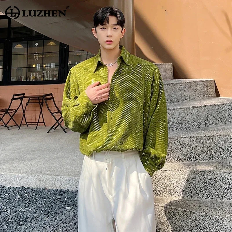 

LUZHEN Solid Color Sequin Niche Design Men's Casual Tops Long Sleeve Elegant Night Club Outfit Fashion Shirts 2024 Autumn LZ2307