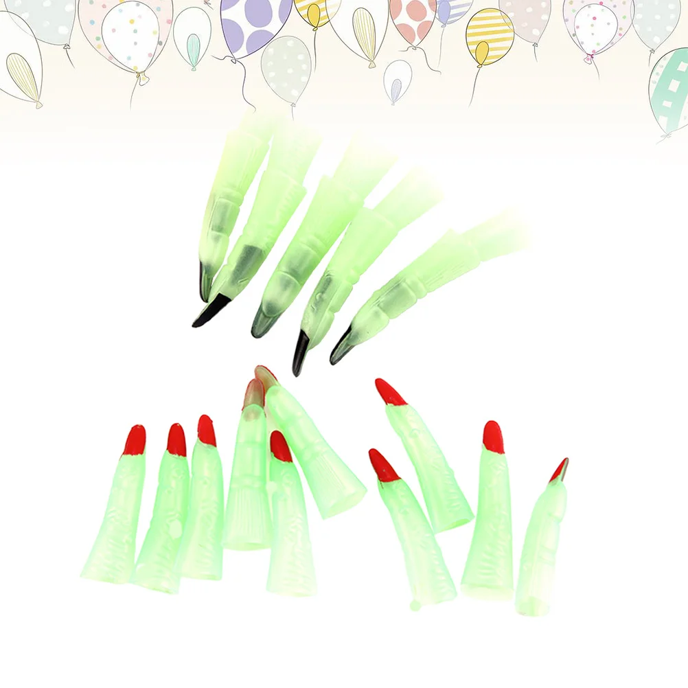 20 قطعة توهج في الظلام هالوين الساحرة الأظافر أصابع وهمية مخيف زي الدعائم الطرف أحمر أسود الساحرة الأظافر #2