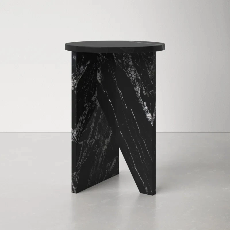 Nordic Light Luxury Style Natural Marble Side Table Creative Simplicity Round Edge Table Home Art Coffee Table Size 40x40x55cm