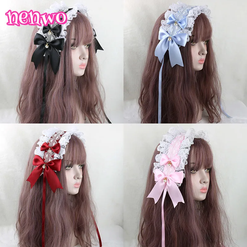 

Lolita headpiece KC Hairband Double Bow Pearl White Lace Soft Girl Sweet Style Anime Cute Multiuse Accessory Daily Lolita Wear