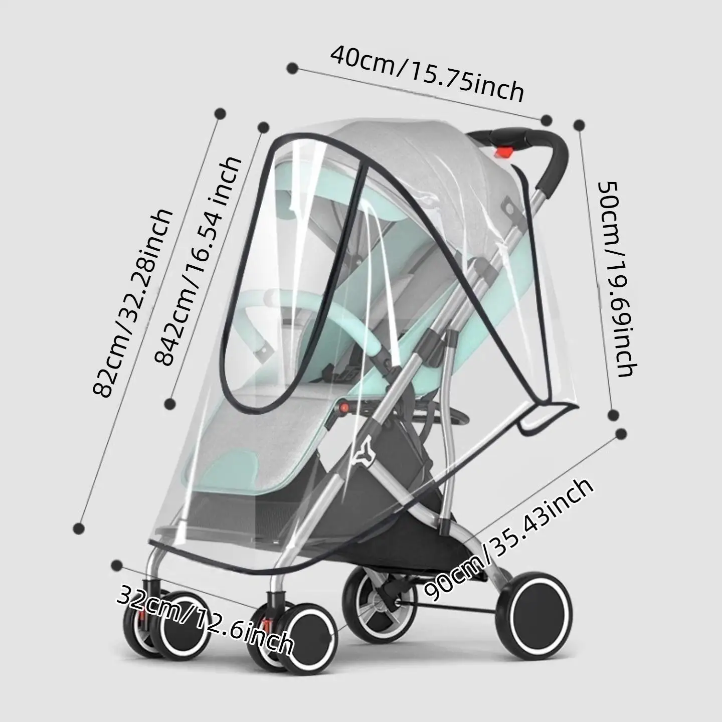 Universeller wasserdichter Kinderwagen-Regenschutz, transparenter Wind- und Staubschutz mit Reißverschluss für Kinderwagen, Regenmantel – Detail 3