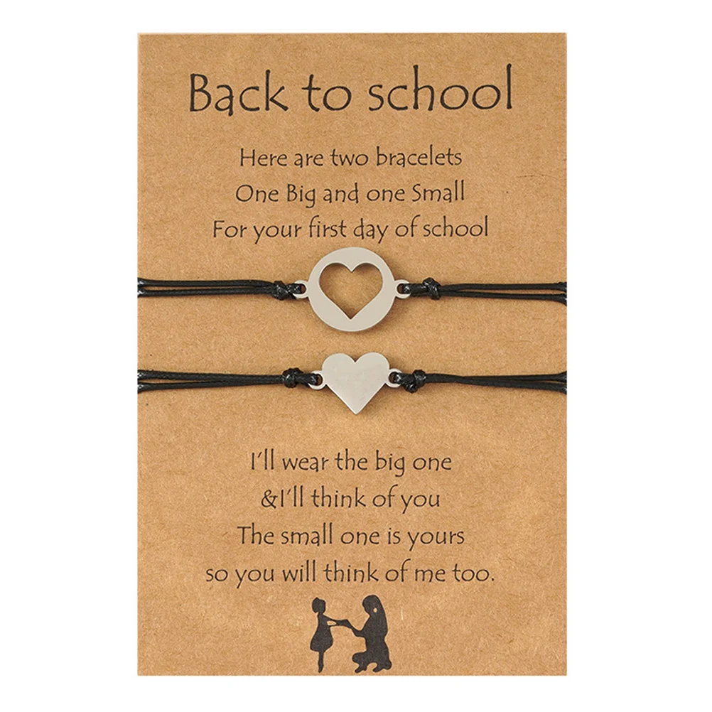 مجموعة واحدة من أساور متطابقة للأم والبنت قابلة للتعديل من الفولاذ المقاوم للصدأ على شكل قلب للعودة إلى المدرسة مجوهرات هدية للفتيات في اليوم الأول