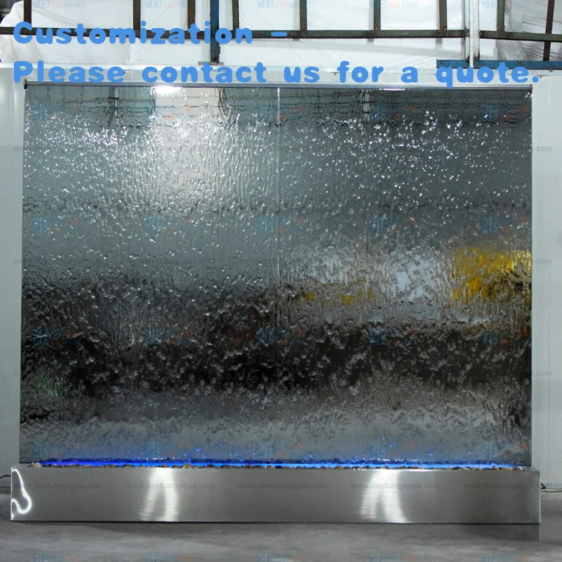 custom.Frameless LED Light Waterfall Fountain Outdoor Garden Wall Decor with Metal Steel Glass Panel Technics Home Gar