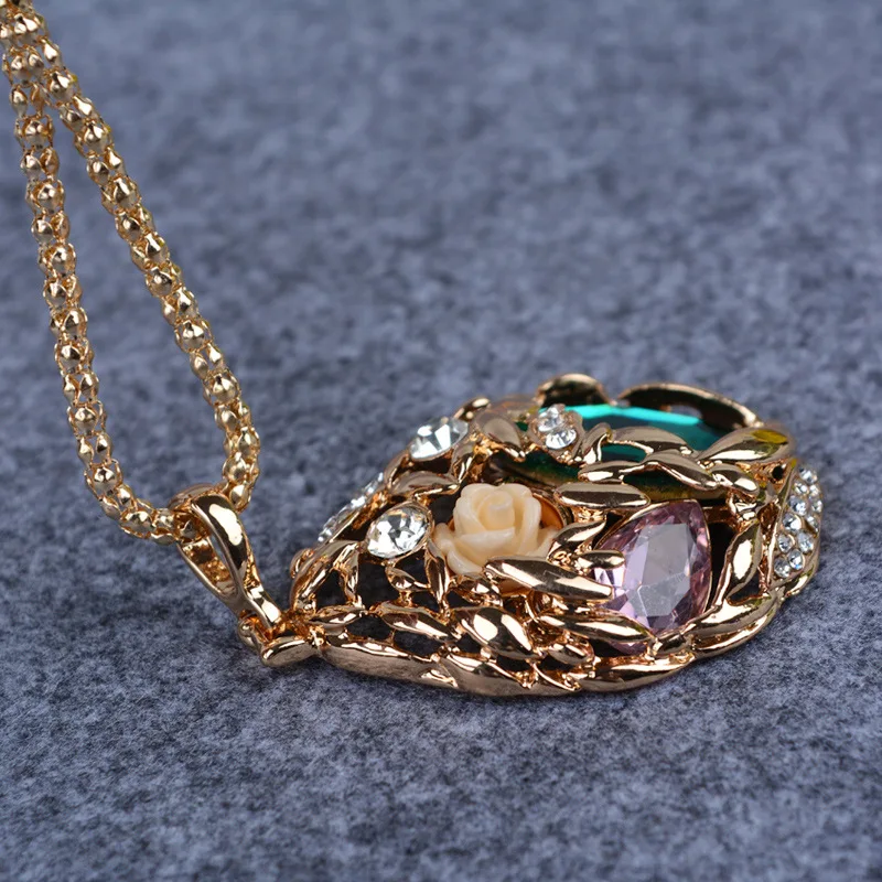 Crystal Flower Necklaces & Pendants for Women Trendy Gold Color Long Necklace Collier Femme Fashion Female Sweater Chain Jewelry