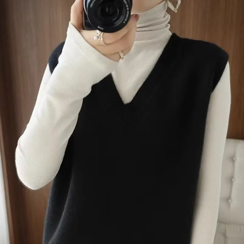 الأساسية 70% ميرينو الصوف المرأة سترة الخريف الشتاء سترة الصلبة الخامس الرقبة بلوفر مغزول أكمام الملابس بلايز الكشمير الفانيلة