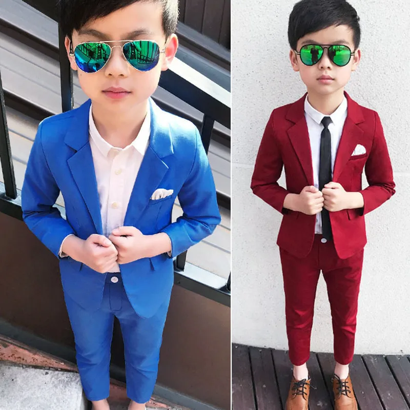 Flower Boys Wedding Suit Child Party Performance Costume Kids Photography Graduation Suit Blazer+Pants 2Pcs Slim  Ceremony Set