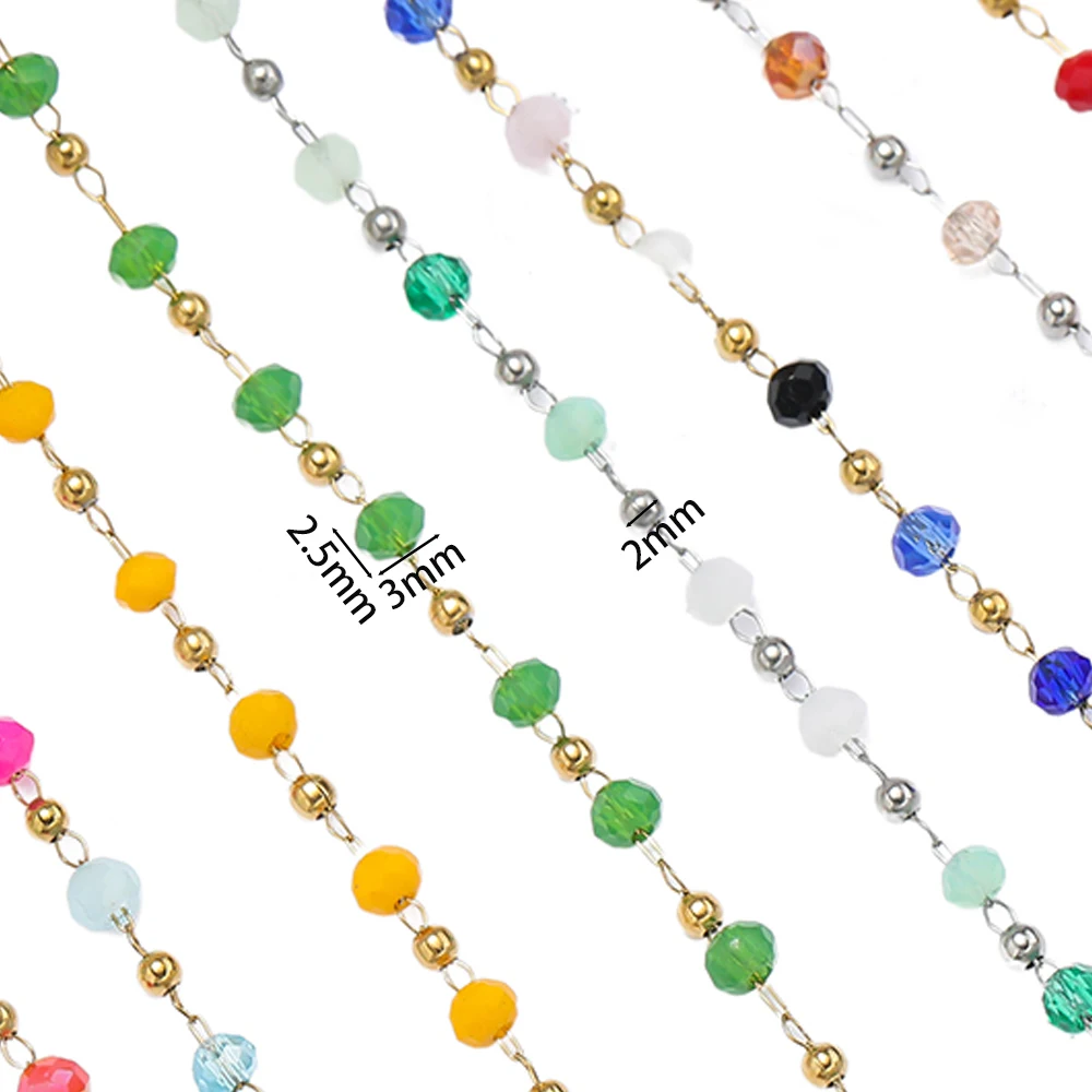 1Meter Stainless Steel Chains Mixed Color Crystal Bead Chains for Handmade DIY Necklace Bracelets Jewelry Making Accessories