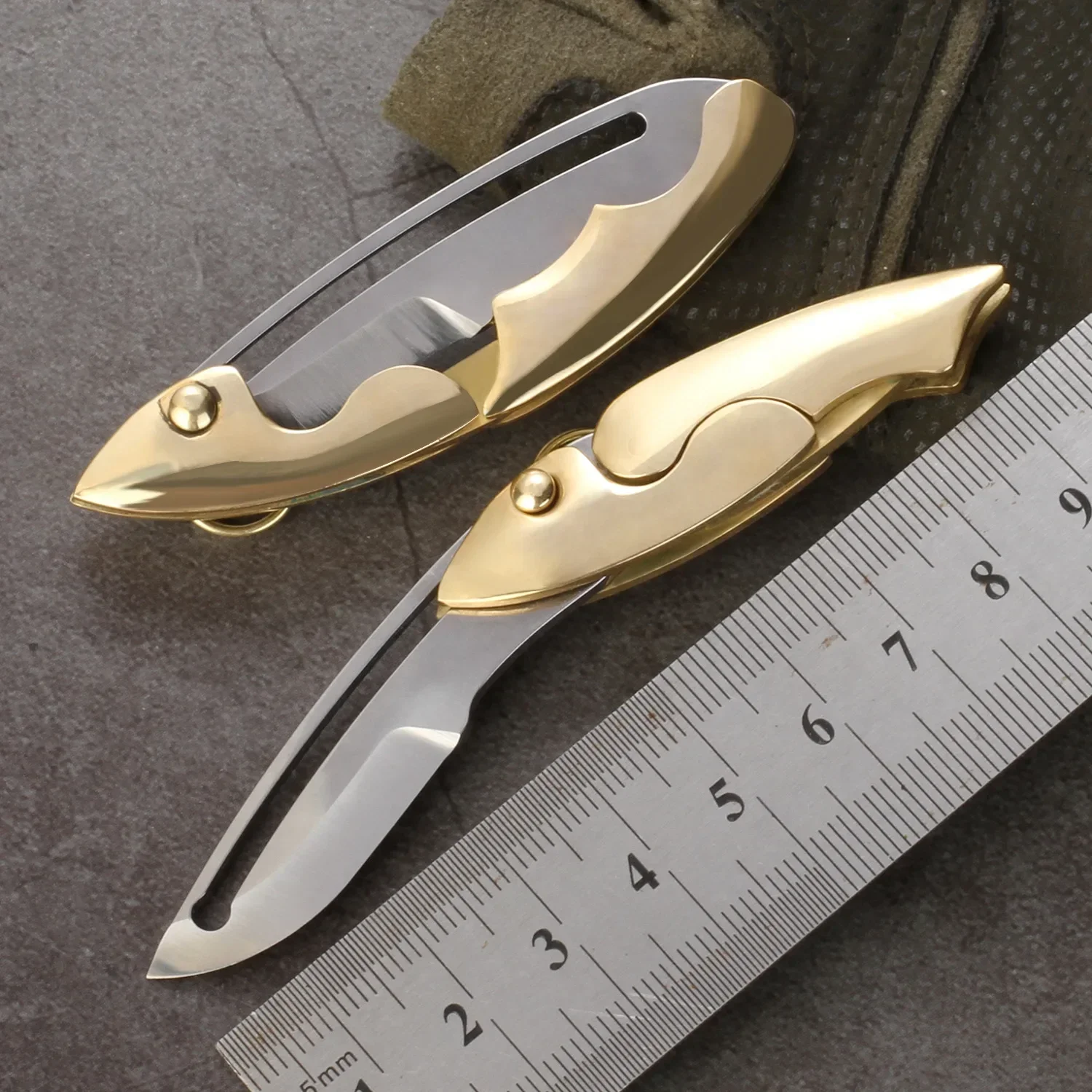 2024 Small Goldfish Folding Knife Camping Outdoor Portable Fruit Knife High hardness Sharp Knife Brass Handle Knife Best