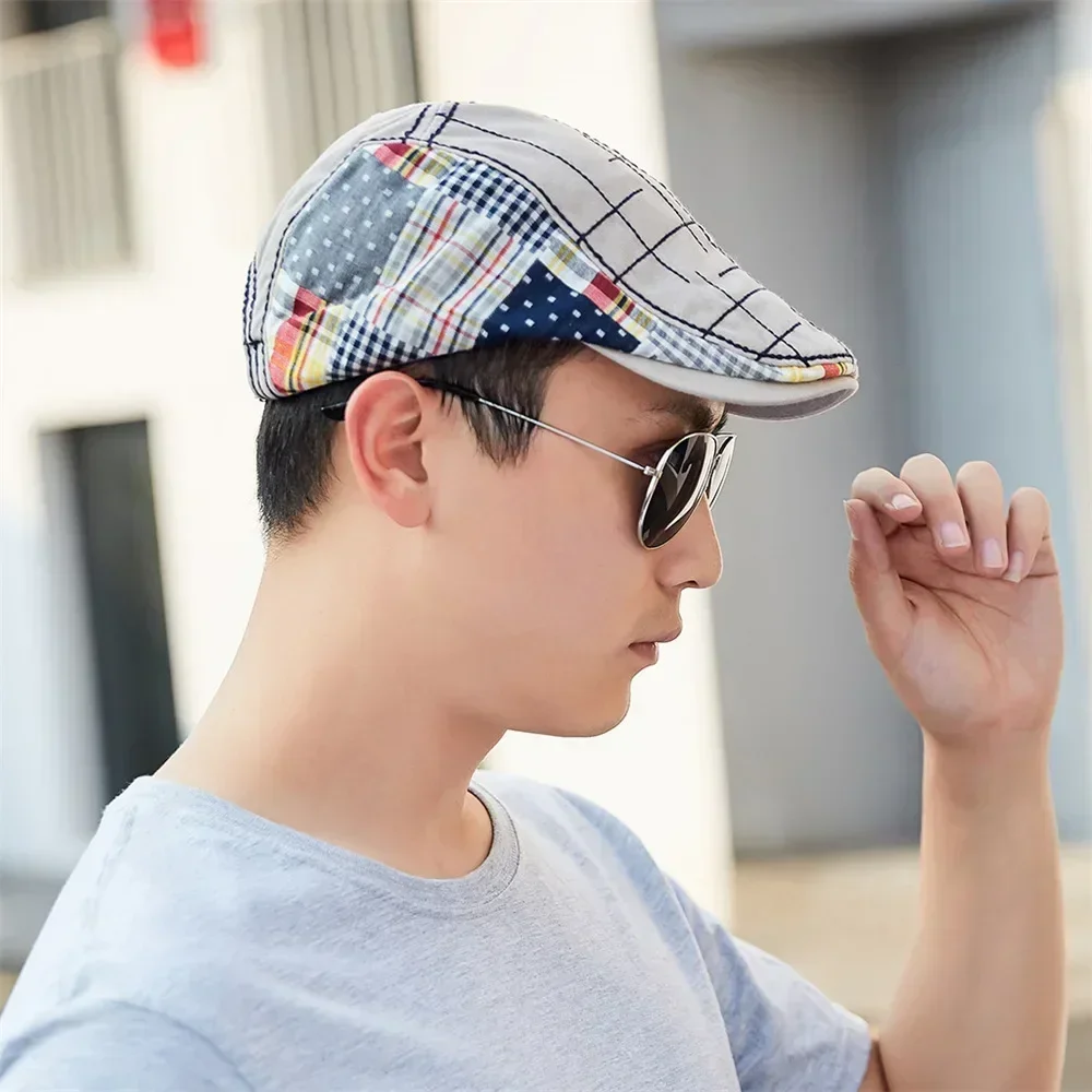 TOHUIYAN 2026 Plaid Cotton Newsboy Cap Men Casual Ivy Hat Duckbill Visor Cabbie Hats Summer Gorras Planas Flat Cap For Women Hat