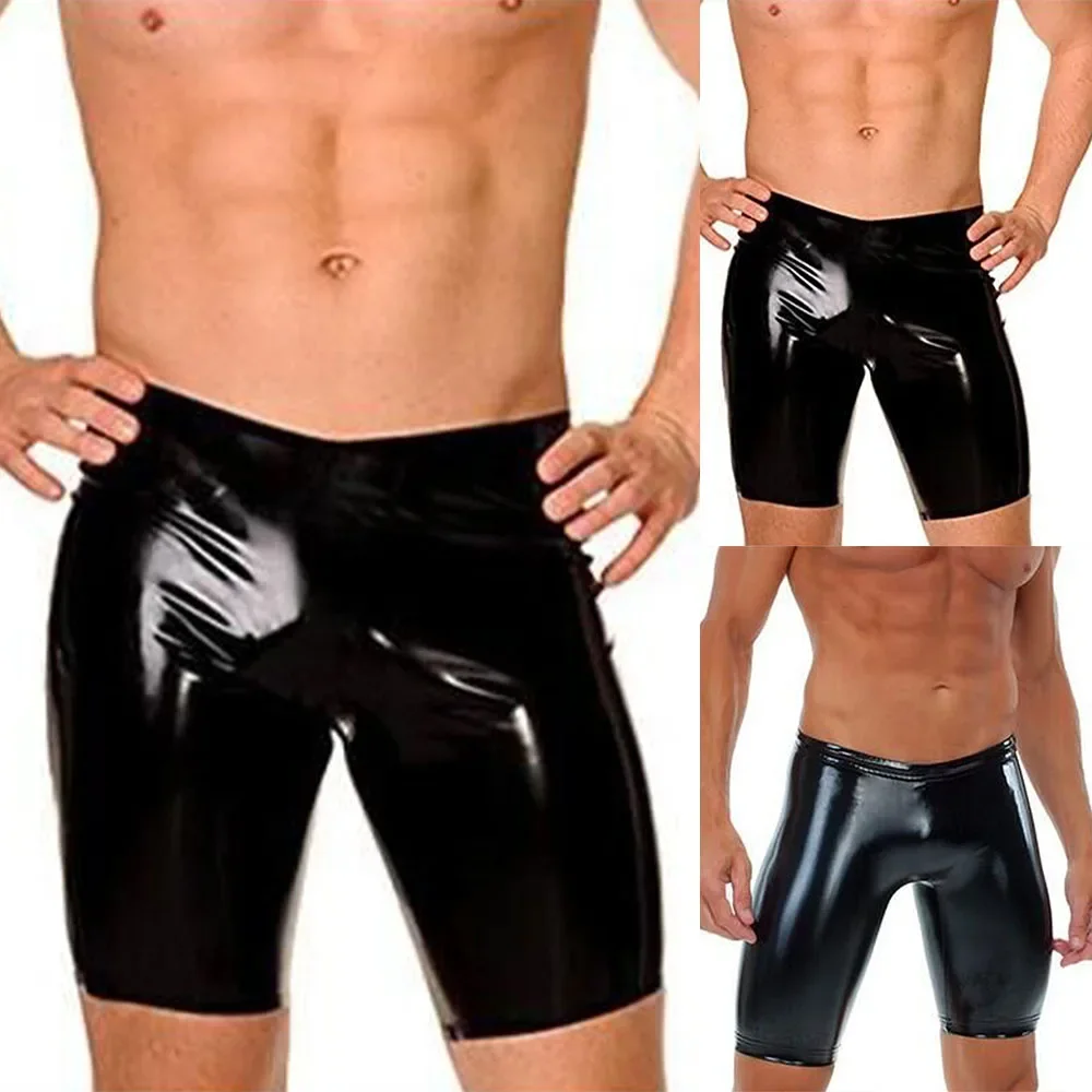 Item Color Men\'s Shorts Underwear Shorts Wet Look Artificial PU Briefs Shorts Mens PU-Leather Pants Pants Black