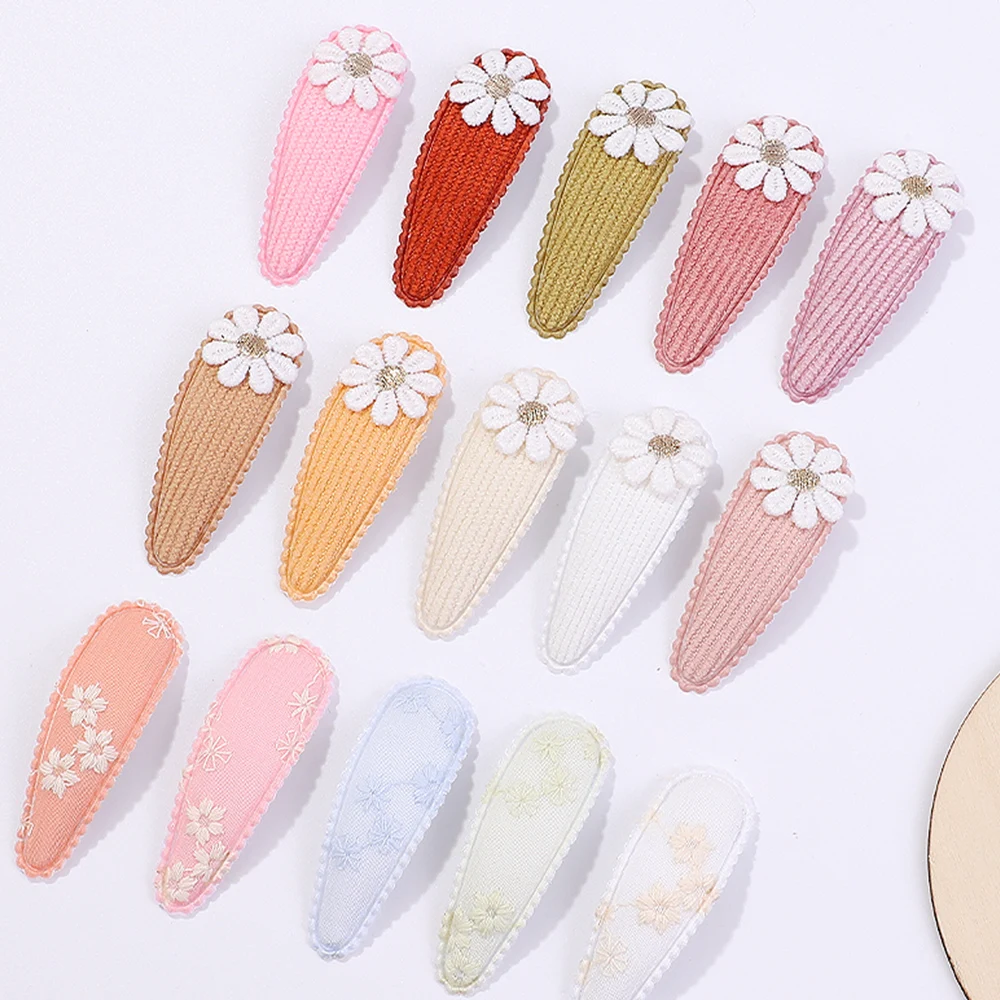 10Pcs Lovely Cloth Hair Clip Flower Embroidery BB Hairpins Sweet Handmade Barrettes Bangs Clip Headwear Hair Accessories