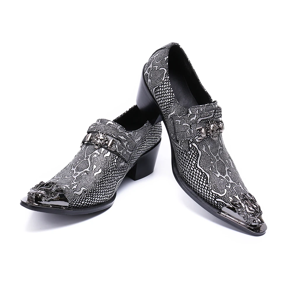 Christia Bella Italian Style Metal Pointed Toe High Heels Men Business Formal Shoes Genuine Leather Men Party Dress Oxford Shoes