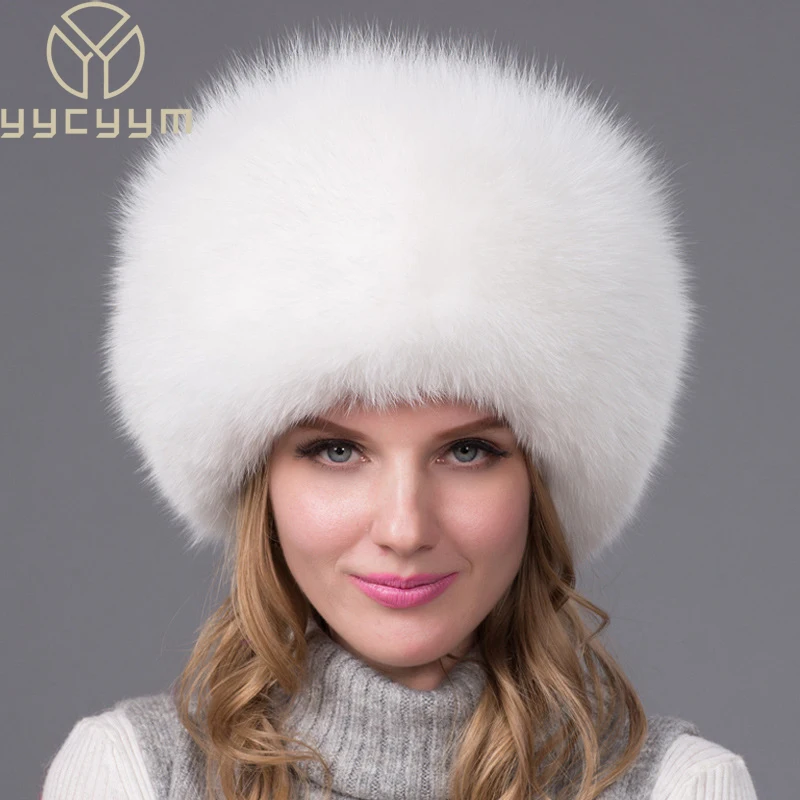 

2025 Hot Sale 100% natural Fox Fur Hat Women Cap Thick Fur Cap Winter Warm Hat Female Fashion For Women Hat With Earmuffs Hat