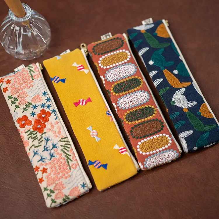 Small Capacity Pencil Case, Fabric Art, Fresh Embroidery, Niche Pencil Case, Small Makeup Bag, Carry On Bag, Ins Style 21/6cm