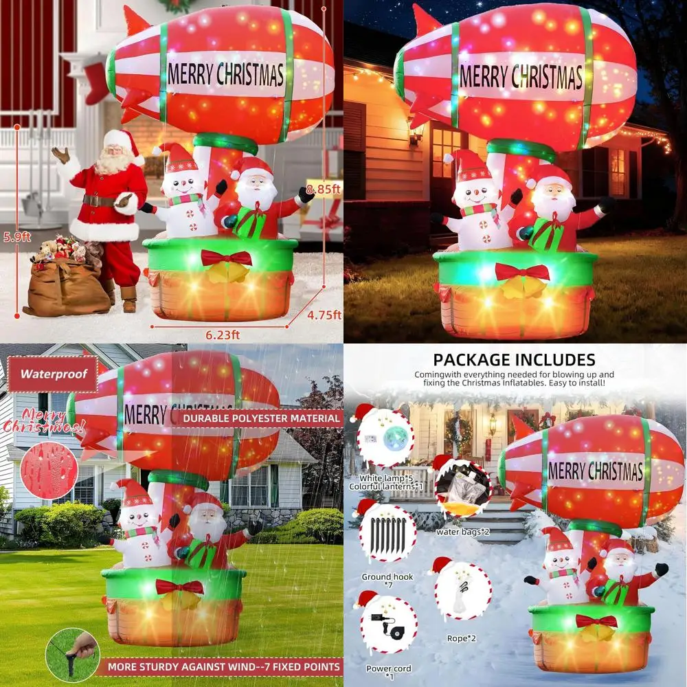 

Santa's Hot Air Balloon Christmas Inflatable with LED Lights, Outdoor Garden Holiday Decor