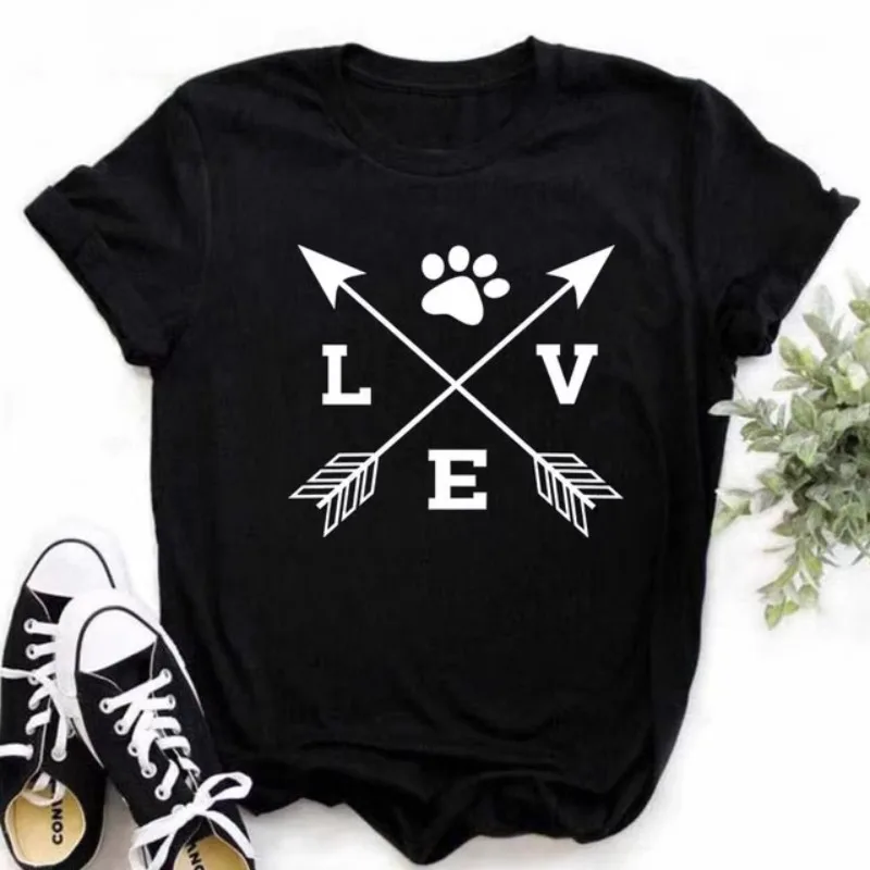 COTTON  100% I Love My Dog I Love My Dog Short Sleeve T-shirt Women Slim Design Round Neck with Plus-size Oversized T Shirt