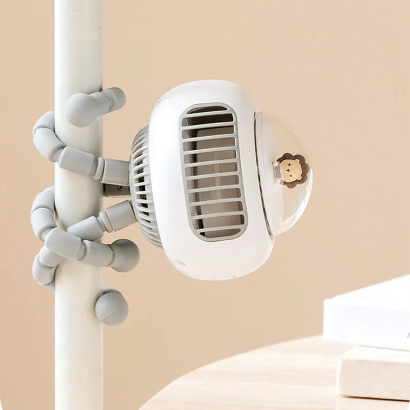 مروحة عربة صغيرة محمولة محمولة لاسلكية قابلة لإعادة الشحن ، السفر في الهواء الطلق ، مبرد أطفال متأرجح ، مروحة مشبك ، أبيض ووردي