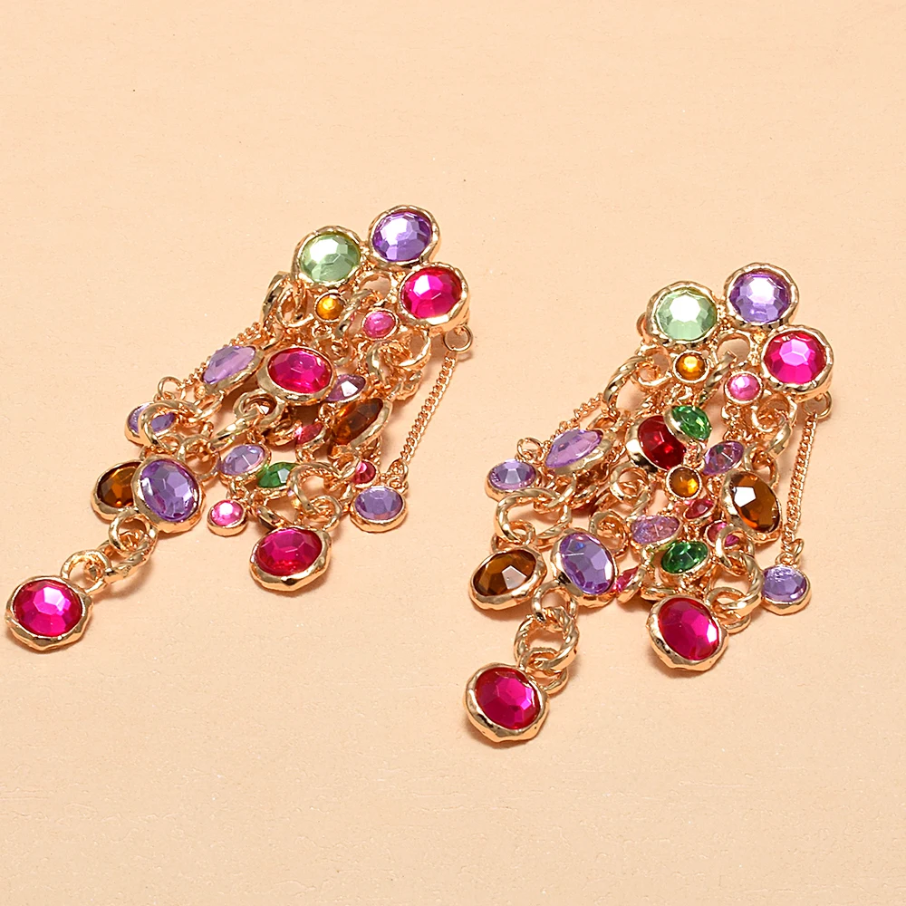 Long Chains Earring Colorful Rhinestone Drop Earrings Elegant Women's Accessories Wholesale Bohemian Earrings Jewelry - Image 3