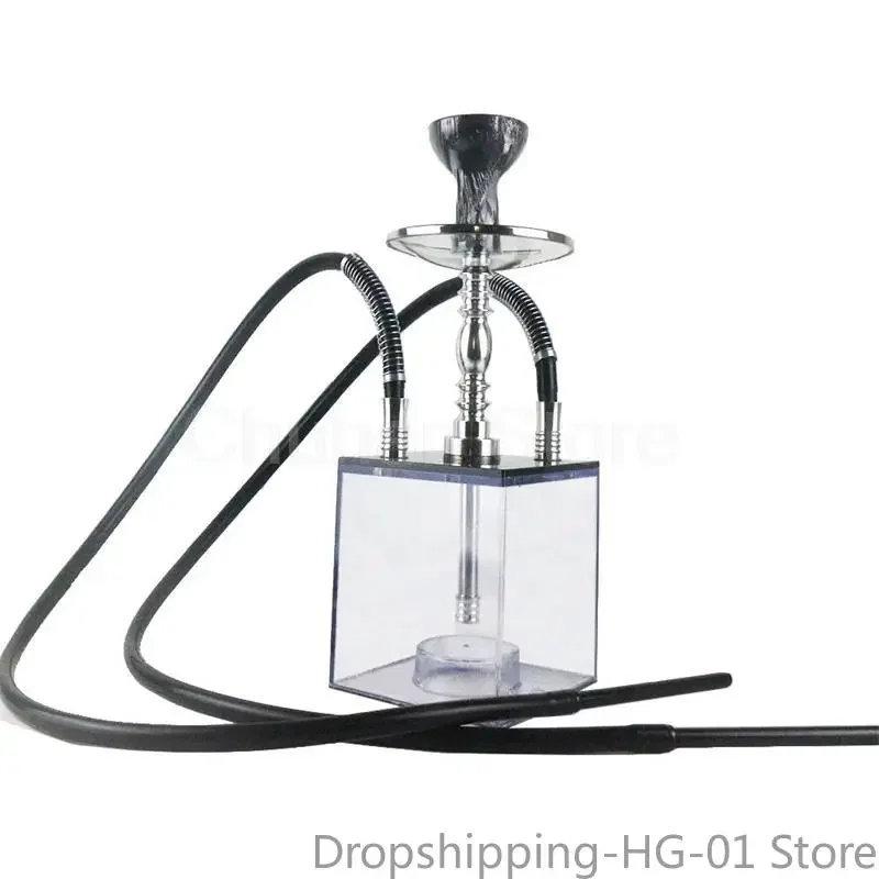 Double Pipe Shisha Set Backlight With LED Light Acrylic Hookah Nargila Cachimba Water Pipe Complete Smoking Shisha