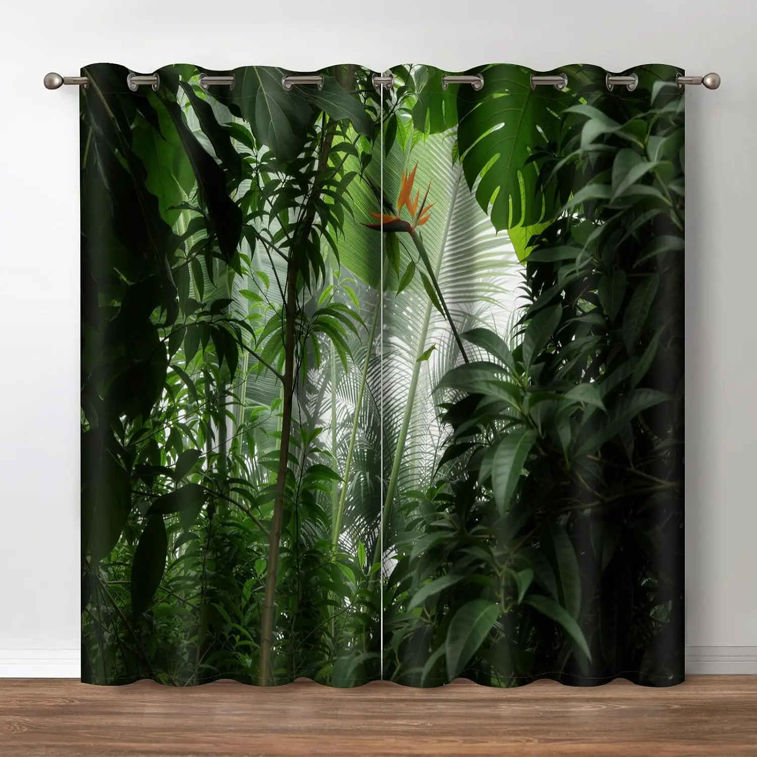 Lush Tropical Rainforest Jungle Curtain Window Drapes Botanical Green Foliage Home Decor Shade Privacy Filter for Living Room Be