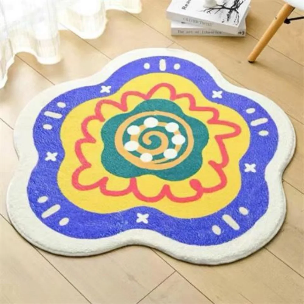 VIKAMA Special-Shaped Flower Imitation Cashmere Carpet Bedside Rug Office Desk Sliding Wheelchair Protective Mat Home Decoration