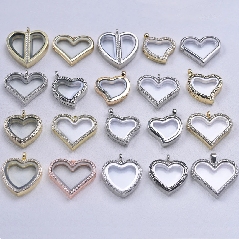 1Pc Mix Heart Glass Reliquary Photo Memory Floating Locket Pendant Bulk DIY Sweet Love Living Medaillon Colgantes Jewelry