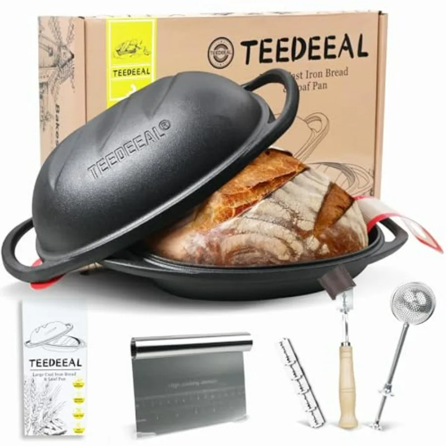 

9.2 QT Heavy Duty Preseasoned Cast Iron Bread Pan Large Loaf Dutch Oven with Lid Sourdough Bread Baking Pan Compatible with Cer